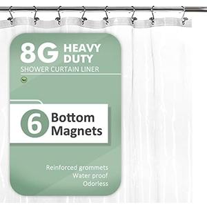 Barossa Design Long Shower Curtain Liner 78" Height - 6 Magnets & 8G Heavy Duty PEVA, Waterproof, PVC Free, Metal Grommets, Clear, 72x78