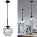 JC TOPA 10 Inch Globe Pendant Light Mid Century Modern Ceiling Pendant Lights with Clear Glass 1-Light Chandelier for Kitchen Island Living Room Dining Room Bar Black
