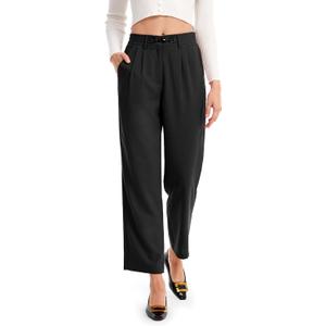 AFITNE Womens Linen Wide Leg Pants High Waist Casual Loose Palazzo Pants with Pockets Flowy Lounge Work Pants 28 (Medium, Black)
