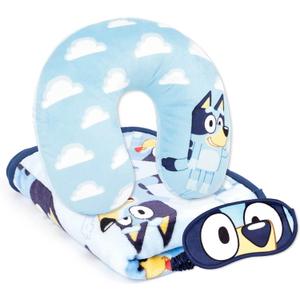 Jay Franco Bluey Kids Travel Set - 3 Piece Set Includes 40 x 50 Throw Blanket, Eye Mask, and Neck Pillow - Super Soft & Cozy Travel Accessories