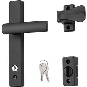 Ideal Security EL Keyed Lever Mount Latch with Deadbolt, Surface Mount Storm Door Handle Replacement, 2 Posts with Tie Down Screw, Matte Black