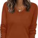 WIHOLL Lightweight Sweaters for Women Long Sleeve V Neck Knit Outfits with Decorative Buttons (Medium, Caramel)