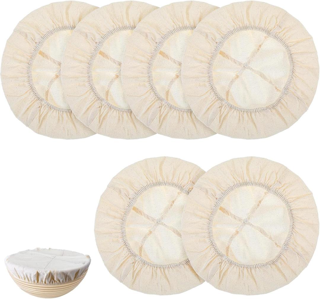 6 PCS Sourdough Bowl Covers, Upgraded Elastic Cloth Covers for Bread Proofing, Reusable Linen Cotton Fabric Lids for Artisan Dough Fermentation & Baking Jars (Fits 8.5" - 11" Bowls)