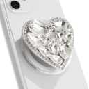 OnTheGrip Compatible with Magsafe Cute Cubic Diamond Heart Shape Design Collapsible Mobile Phone Grip Stand Holder for Smartphone Tablet Cell Phone Accessory (Silver Big)