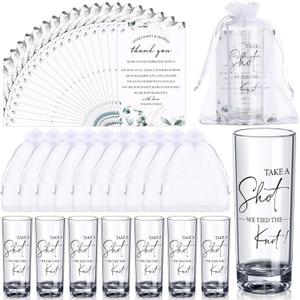 Sliner 50 Set Wedding Favors for Guests Bulk 2oz Acrylic Take a Shot We Tied the Knot Shot Glasses with Thank You Cards Organza Bags for Guest Souvenirs Wedding Gifts Newlyweds Bridal Shower Party