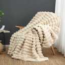 Cozy Bliss Faux Fur Throw Blanket for Couch, Cozy Warm Plush Striped Blanket for Sofa Bedroom Living Room, 50 * 60 Inches, Cream