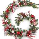 WBHome Pre-lit 9 Feet/106 Inch Christmas Garland Candy Shop Red & White Themed with 50 LED Lights Holiday Decorations, Battery Operated (Batteries NOT Included) 
