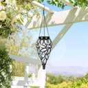 LEWIS&WAYNE Solar Hanging Lantern Outdoor Lights, Tear-Shaped 15 LEDs Cool White Hanging Lights with S Hooks Decor in Garden, Yard, Pathway, Front Door and Landscape