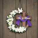 2 x He is Risen Easter Decoration, Wooden Wreaths for Front Door Sign Cross Sign Door Wall Signs, Christian Jesus Lily Flowers Hanging Crafts for Spring Home, Easter Religious Gifts for Women, Men