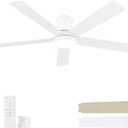 POCHFAN 60 Inch White Ceiling Fans with Lights and Remote, LED Low Profile Flush Mount Ceiling Fan for Bedroom, Living Room, Quiet DC Motor, Dimmable 6 Speeds