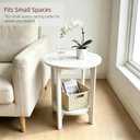 Small Round Side Table, 2-Tier Solid Wood End Table, Mid Century Modern Nightstand for Living Room, Bedroom, Easy Assembly (White), 17"W x 22"H