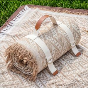 Genovega 2 in 1 Extra Large Rug Outdoor Picnic Blanket Waterproof Woven Boho Mat Giant Beach Towel Travel Essential Yoga Accessories Park Patio Lawn Garden Ground Music Festival Concert Must Have (80"x80", Brown)