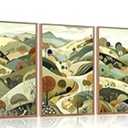 Aurlan Abstract Mountain Landscape Wall Art Set(16”x24”), 3 Pieces Green Forest Nature Framed Canvas Artwork, Large Boho Minimalist Watercolor Scenery Wall Decor for Office Bedroom Living Room