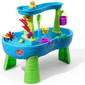 Step2 Rain Showers Splash Pond Water Table with Cover, Kids Water and Sand Activity Sensory Playset, Summer Outdoor Toys, 13-Piece Water Toy Accessories, For Toddlers 1.5+ Years Old, Blue & Green