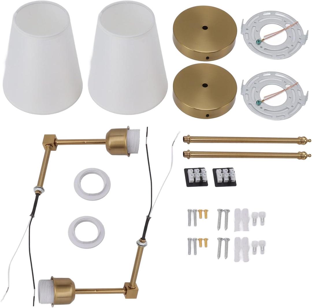 Hyuduo Wall Sconces Set of 2, Hardwired Bathroom Vanity Light Fixtures with White Shades, E26 E27 Wall Lamps for Cabinet, 85-265V Gold Wall Lights