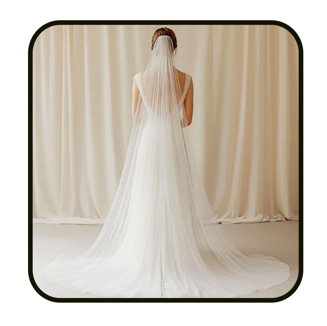 Ursumy Wedding 2T Veil Long Cathedral Veil Soft Tulle Bridal Veils with Comb (White)