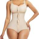 FeelinGirl Faja Body Shaper for Women Tummy Control Postpartum Shapewear Bodysuit Full Bust Bodysuits With Zipper (Large, Beige)