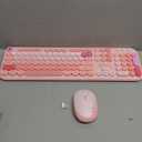 FOPETT Wireless Keyboard and Mouse Combo - 2.4G Full-Sized Cute Colorful Retro Keyboard with Round Keycaps 104 Keys Typewriter Keyboard for Laptop/Windows/PC-Pink Colorful