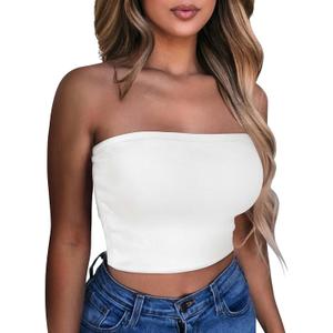 Summer Tube Tops Basic Crop Tops for Women Strapless Tank Casual Tunics Sexy Short Shirts (Small) WHITE