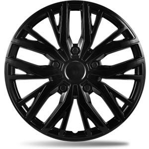 15 Inch Gloss Black Sporty 10-Spoke Design Universal Wheel Covers Hubcaps for Steel Wheels, Set of 4, Patented Adjustable Snap-On Design, Tool-Free Install