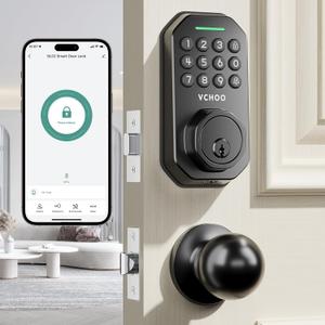 Keyless Entry Door Lock with Handle App Control Door Locks for Front Door Anti-Peeping Password Smart Door Lock for Homes Hotel Bedroom Doors with 2 Door Knobs (Matte Black)