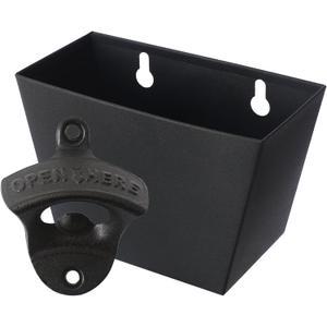 Black Cast Iron Bottle Opener Wall Mounted Beer Top Opener with Cap Catcher Set