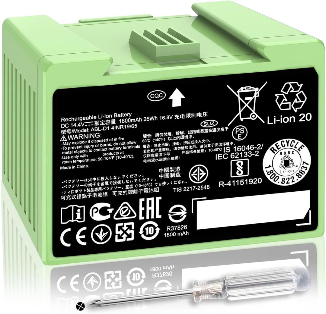 for Roomba Replacement Battery ABL-D1 Battery for iRobot Roomba i&e Series i7 i7+ j7 j7+ i3 i3+ i4 i4+ e5 e6 Roomba Replacement Parts 14.4V 1800mAh/26Wh (Not fit for iRobot Roomba Combo Series )