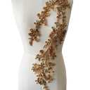 Handmade Shining Acrylic Rhinestones on lace Applique Sewing Beads Stones Trim Patches Accessories for Wedding Dress (Gold)