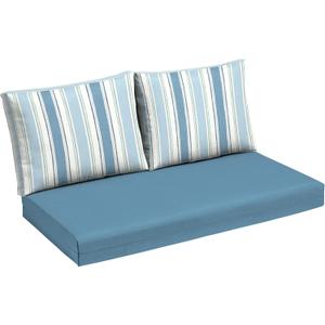 Arden Outdoor Loveseat Cushion Set, 48 x 24, Water Repellent, Fade Resistant, Cushion Set for Couch, Bench, and Swing, French Blue Linen Stripe