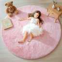 ONASAR Light Pink Fluffy Round Rugs 4ft for Girls Bedroom, Circle Area Rug for Kids Teen, Soft Plush Shaggy Circular Carpet for Nursery Dorm Classroom Playroom Living Room Home Decor Aesthetic