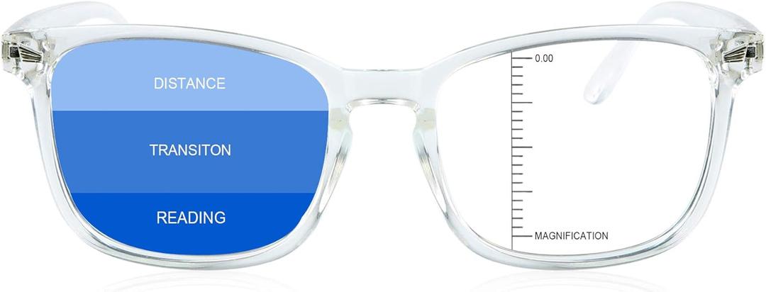 Vintage Square Progressive Multifocal Presbyopic Glasses, Anti-Blue Light Glasses for Men Women Readers (Transparent +0.00/+2.50 Magnification)