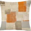 Throw Pillow Covers Pillowcase Contemporary Brown Grey Beige Orange Abstract Painting Gray White Blocks Gallery Modern Home Decor Design Pillow Case for Couch Sofa Bed Chair 15x15 Inch