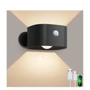 Rechargeable Motion Sensor Wall Light, Wireless Wall Sconce - Magnetic Base, Dimmable 3000K Warm White, 3 Modes (ON/AUTO/Off) for Closet, Stairs, Living Room - Indoor LED Wall Lamp (Black)