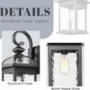 Outdoor Wall Lights Black Exterior Light Fixture Wall Mount with Water Ripple Glass 15 Inch Height Outdoor Wall Lamps 2-Pack Waterproof E26 Socket