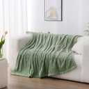 Sage Green Fleece Throw Blanket 50x60 for Couch Sofa Bed,Super Soft Cozy Plush Microfiber Flannel Blanket with Stripes Design Lightweight for Adults,Woman,Girls