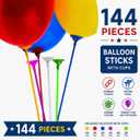 Fun Express Balloon Sticks with Cups 144 Pack - Premium Plastic Balloon Holders for Party Decorations | Centerpiece Accessories for Birthdays, Weddings & Events | 6 Vibrant Colors, 16 3/4"