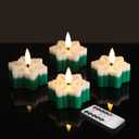 2 x Snowflakes Flameless Wax Tealights with Remote Timer, Green White Christmas LED Tea Votive Candles Battery Operated, Set of 4