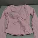 YEOREO CoreFlex Long Sleeve Workout Tops for Women Padded Deep V Neck Double Lined Impact Tops Slim Fit Gym Athletic Shirts (Pink, XS)