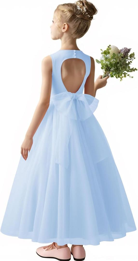 Haloumoning Girls Tulle Dresses Long A-Line Wedding Flower Girl Dress : 4-5 Years (Sky Blue)