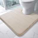 Yimobra Memory Foam Toilet Bath Mat U-Shaped, Soft and Comfortable, Super Water Absorption, Non-Slip, Thick, Machine Wash and Easier to Dry for Bathroom Commode Contour Rug, 24 X 24 Inches, Beige