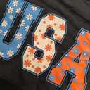 Women's Patriotic USA Floral Print Short Sleeve T-Shirt Black, Large