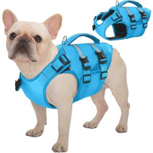 Kuoser Dog Life Jacket, High Flotation Dog Life Vest for Swimming Boating, Adjustable Ripstop Pet Lifesaver for Small Medium and Large Dogs, Reflective Safety Puppy Swimming Vest with Rescue Handle, Size: Xs (Chest Girth:12.99-18.11'') 