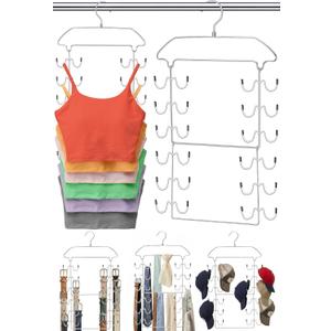 2 Pack Tank Top Hanger Space Saving, 360 Rotating Closet Organizers and Storage, 6 Tier Metal Bra Organizer with 24 Hanging Hooks, Small Space Solutions, RV Apartment College Dorm Room Essentials