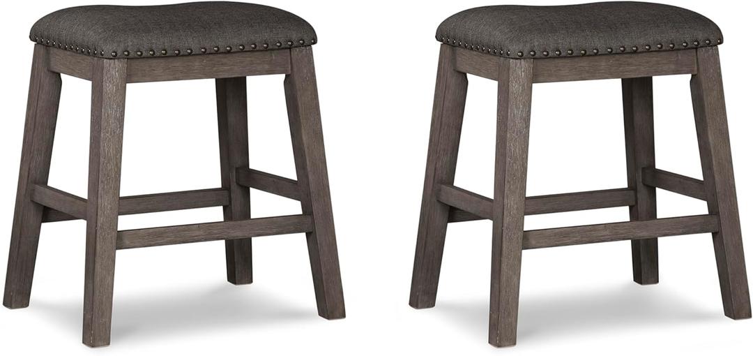 Signature Design by Ashley Caitbrook Rustic 24.4" Counter Height Upholstered Barstool, 2 Count, Grey 