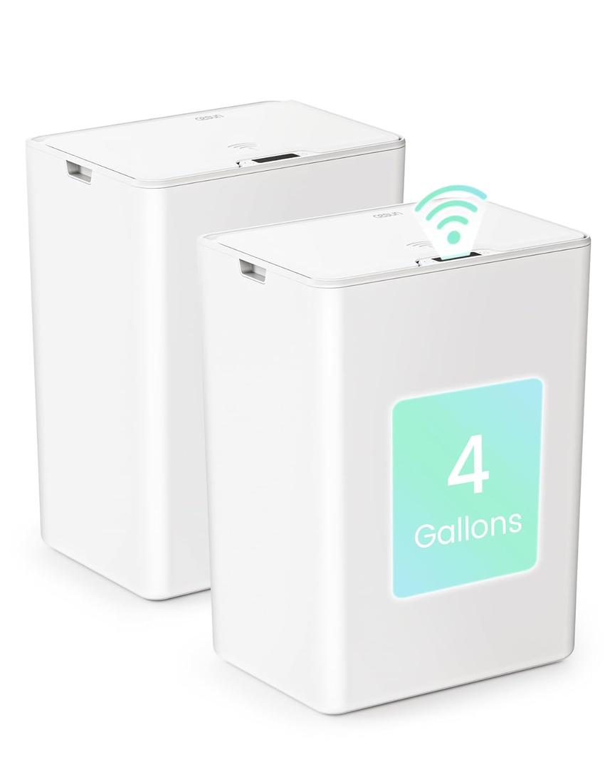 Cesun 2 Pack 4 Gallon Bathroom Trash Can with Lid, Small Automatic Trash Can, Touchless Motion Sensor Garbage Can, White Plastic Waste Basket for Bathroom, Bedroom, Toilet, Office, Rv