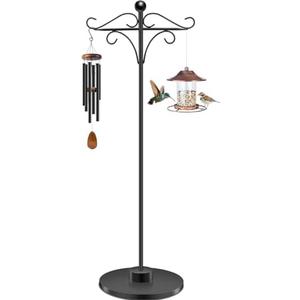 TAGEPUJIE Adjustable Double Shepherd's Hook, 34-63 Inch Black Iron Stand for Indoor/Outdoor Use – Ideal for Hummingbird Feeders, Hanging Plants, Lanterns, Wind Chime