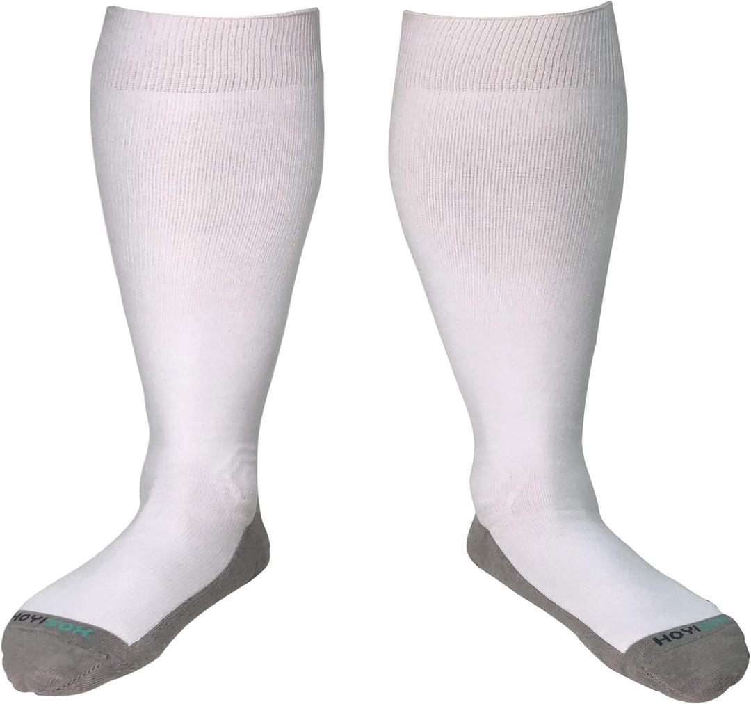 HOYISOX Big and Tall Support Socks for Wide Calves – Comfortable Knee High Fit for Men and Women (4X, White)