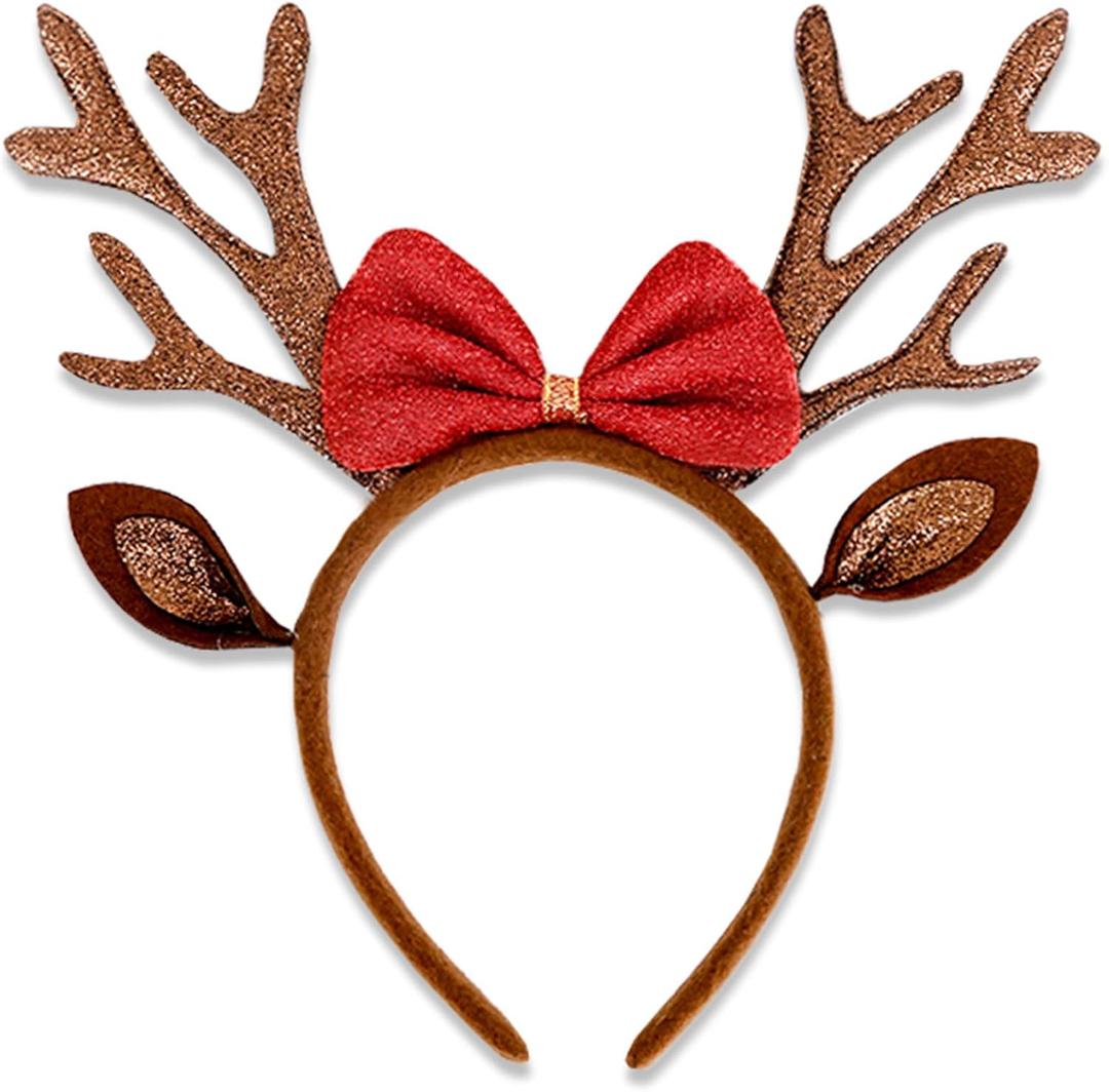 Brown Christmas Antlers Headband Reindeer Ears Headbands for Women Christmas Holiday Hair Accessories for Women