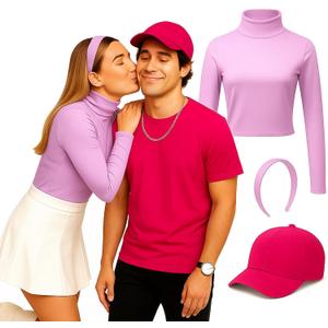 3 Pcs Halloween Couples Costume Accessories for Adult Purple Headband and Pink Cap Halloween Party (Large)