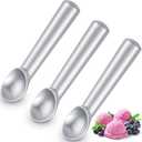 Suclain 3 Pieces Ice Cream Scoop 7 Inches Nonstick Anti Freeze Ice Cream Scooper with Comfort Handle Aluminum Alloy Design Professional Ice Cream Scoop Easy Clean for Gelato Cookie Sorbet (Silver)